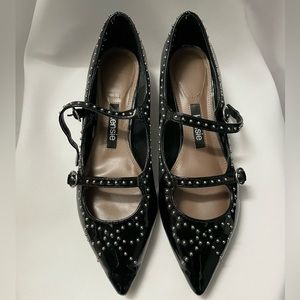 Kenzie Mary Janes, paten leather with silver stud details, size 8